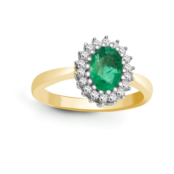 9ct Gold Jewelco London Diamond Green Emerald Classic Royal Cluster Ring 11mm