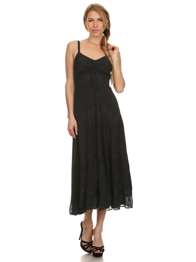 green emerald velvet dress Sakkas Rayon Embroidered Stonewashed Adjustable Spaghetti Straps Long Dress main image 1