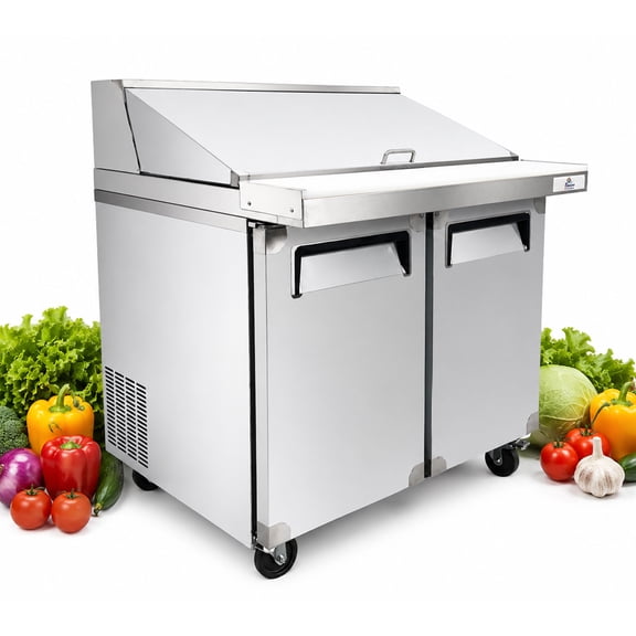 36.5" 9.68 cu.ft Mega Top Sandwich Prep Table Refrigerator Two Door Commercial Stainless Steel Refrigerator
