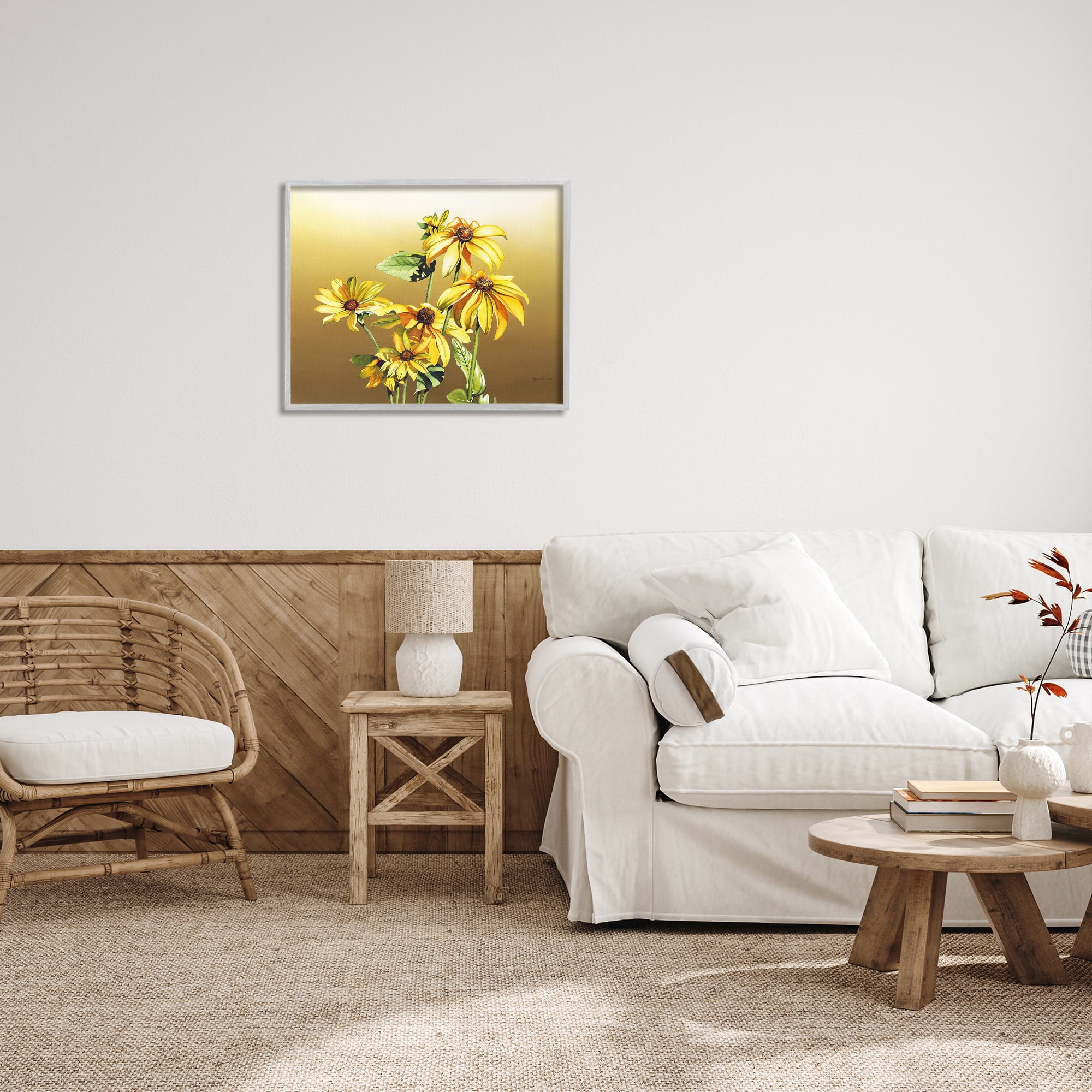 Stupell Industries Drooping Daisy Petals Botanical & Floral Painting Gray Framed Art Print Wall Art, 30 x 24