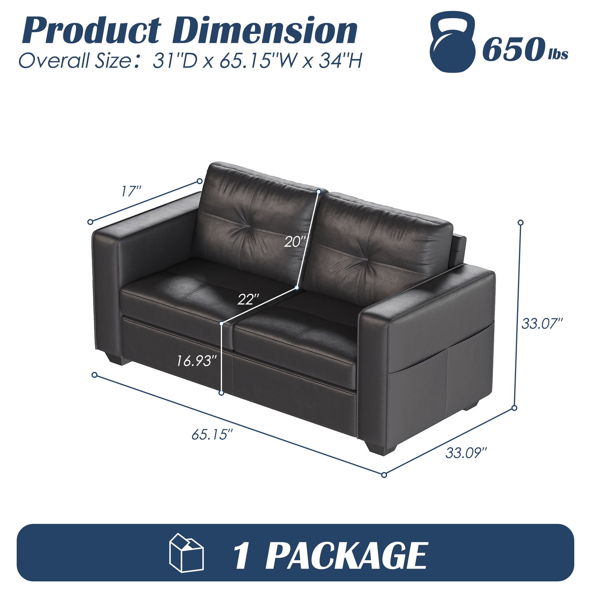AODAILIHB 65" W Linen Fabric 2-Seat Sofa, Modern Love Seat Couch with 2 USB Charging Ports and Stowage Pocket, Upholstered Arm Sofa For Living Room, Office