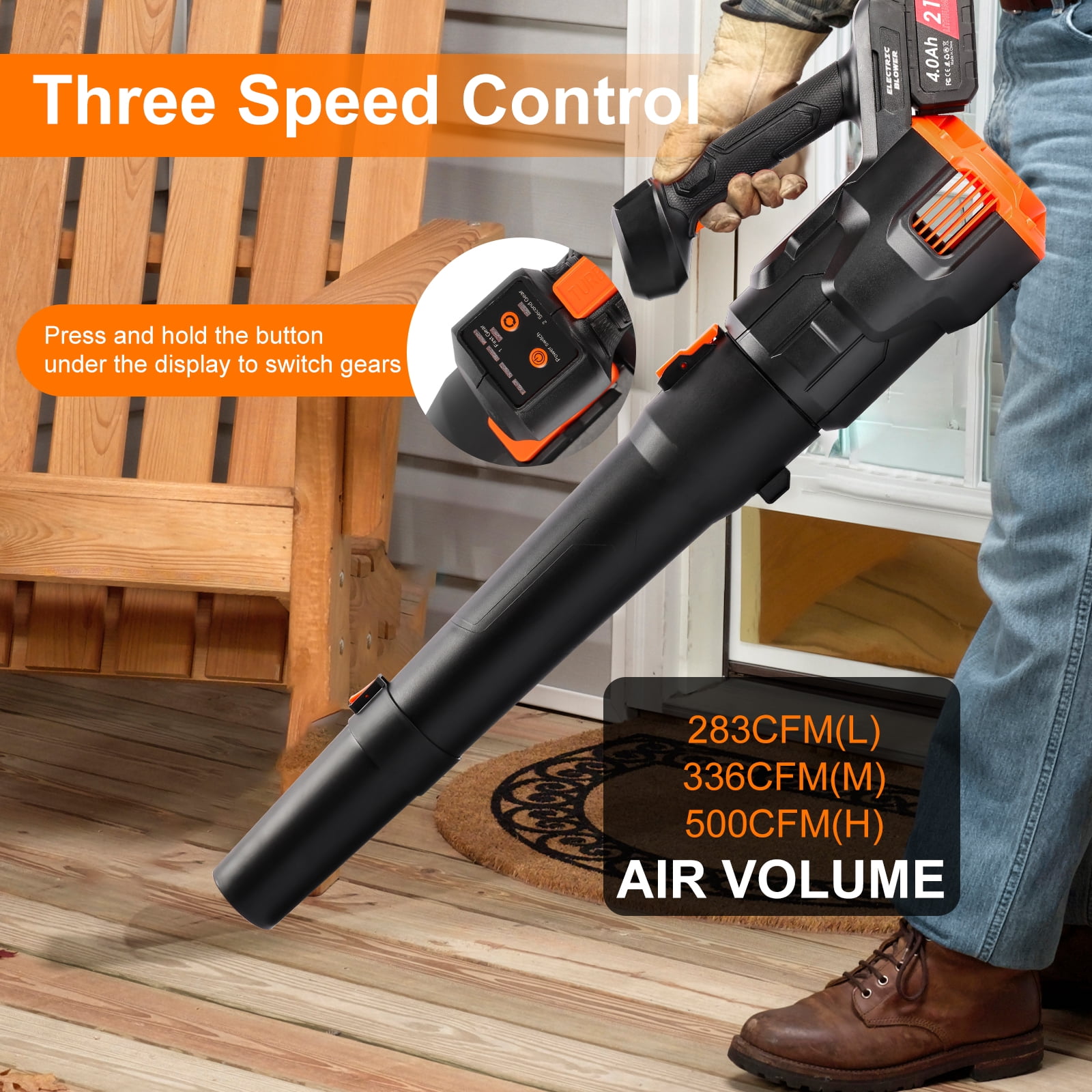 500CFM Cordless Leaf Blower for Lawn Care, 150 MPH 21V Battery Powered Leaf Blowers with 2 x 4.0Ah Battery & Charger, Electric Leaf Blower for Snow Blowing, Yard Cleaning & Hallway Maintenance