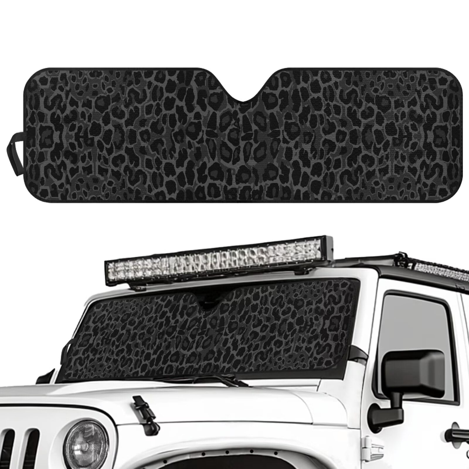 Uorisanigo Windshield Sun Shade for Jeep Wrangler JL 2/4 Door, Front Window Sun Sunshade Windshield for 2024 2025 Jeep Wrangler 4XE, Black Leopard Print Sunshade Heat Shield Blocks UV and Heat