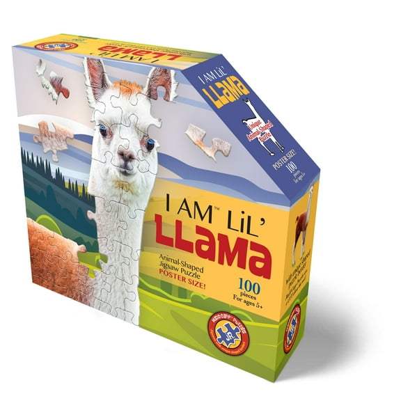 Madd Capp LiL' LLAMA 100 Piece Jigsaw Puzzle For Ages 5  - 4011 - Unique Animal-Shaped Border, Poster Size when completed, Oversized Puzzle Pieces For Easy Handling, Includes Educational Fun Facts