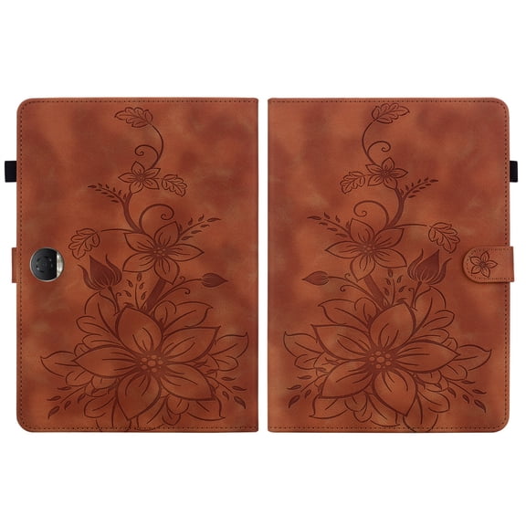 FJLBDE Case for Honor Pad 9/Honor Tablet 9 HEY2-W09 12.1 inch, Embossed Flower PU Leather Flip Wallet Folio Stand Cover, Brown