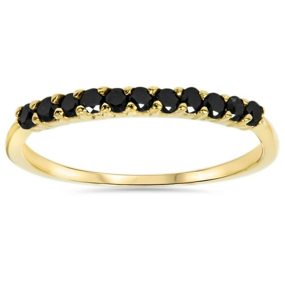 Pompeii 1/4ct Treated Black Diamond Wedding Anniversary Guard Ring 14K Yellow Gold