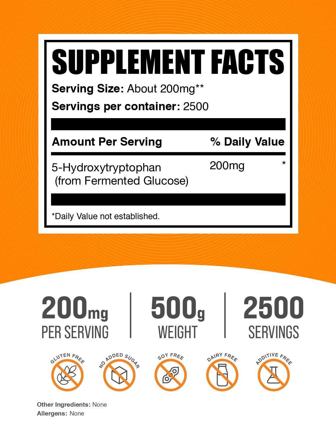 BulkSupplements 5-HTP Powder - 5-Hydroxytryptophan, Dietary Supplement - 500g (1.1 lbs)