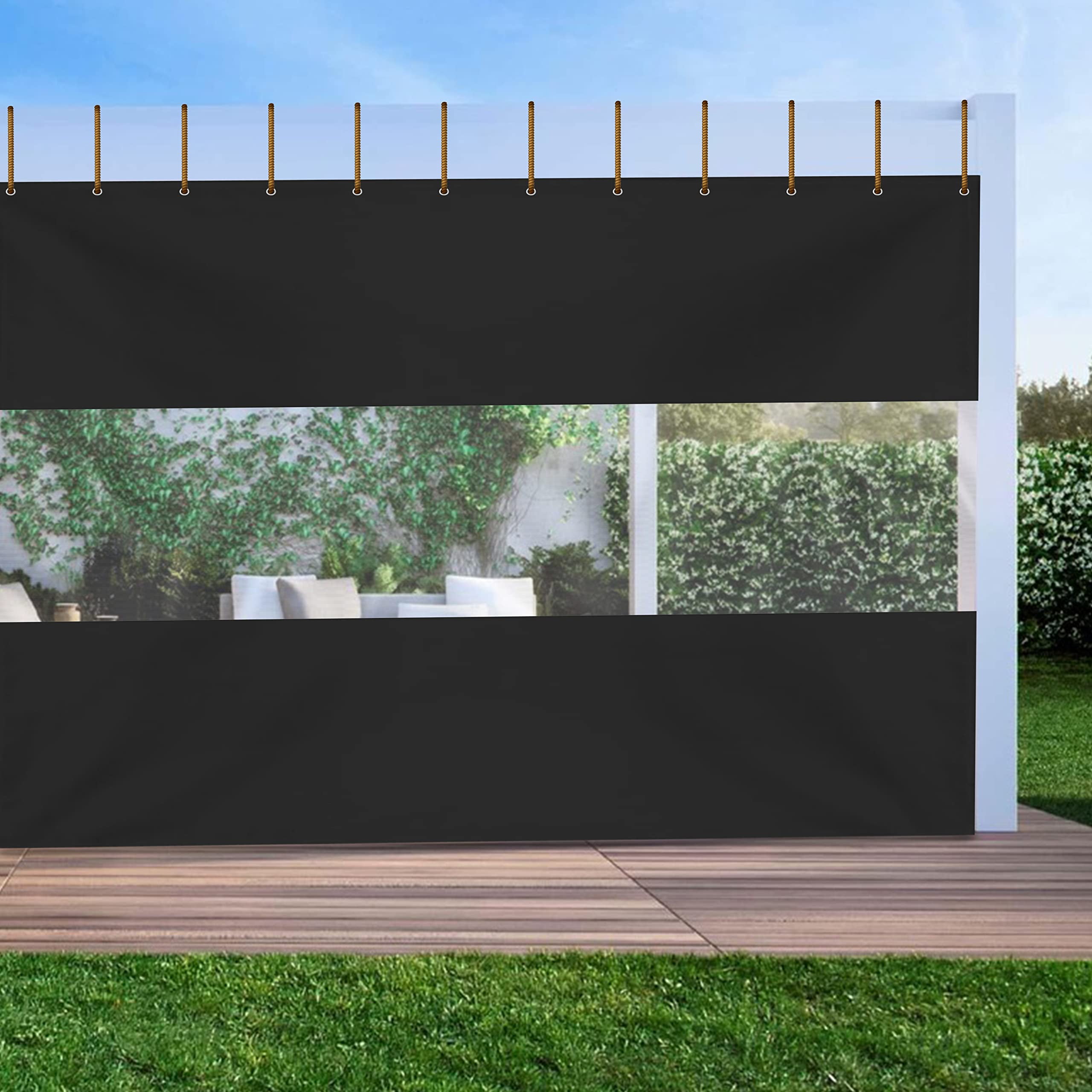 Covers & All Outdoor Clear Panel Curtain, 18 Oz Tarp Tuff Waterproof & UV Resistant Material with Rustproof Grommets, Multi-Purpose Ideal for Outdoors/Indoors (4' H x 8' W feet, Black)