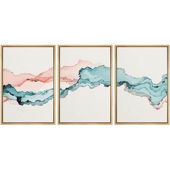 wall26 Framed Canvas Print Wall Art Pastel Watercolor Red Blue Smoke Waves Abstract Shapes Illustrations Modern Art Decorative Boho Multicolor for Living Room, Bedroom, Office - 24"x36"x3 N