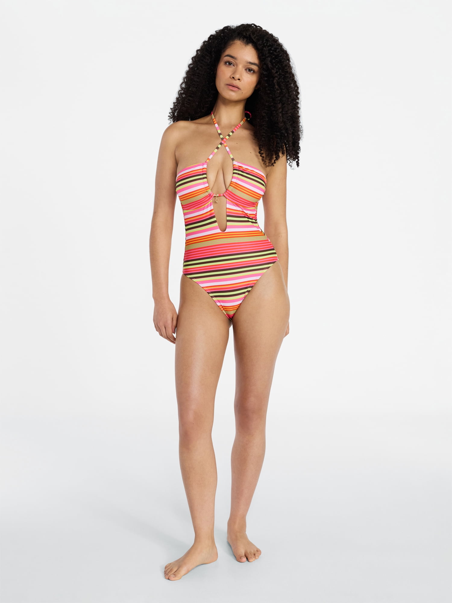No Boundaries Keyhole Halter One-Piece Swimsuit, Women’s XXS-XXL