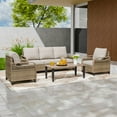 thumbnail image 3 of EAGLE PEAK 4 Piece Wicker Outdoor Patio Furniture Set, Patio Set with 2 Patio Chairs, 3 Seat Loveseat Sofa, and Coffee Table, Brown/Gray, 3 of 9