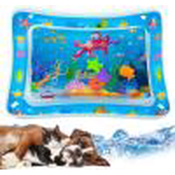 Water Sensory Play Mat for Cats, Cat Water Play Mat, Thickened Sensory Water Play Mat for Cats with Fish for Pet Play, Cat Water Sensor Pad Water Playmat with Toy