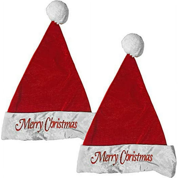 17" "Merry Christmas" Embroidered Velvet Santa Hat (2 Hats)