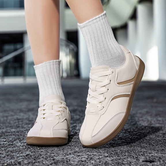 Men's Two-Tone Stripe Leather Trainer Shoes Retro Gum Sole Versatile Casual Walking Sneakers
