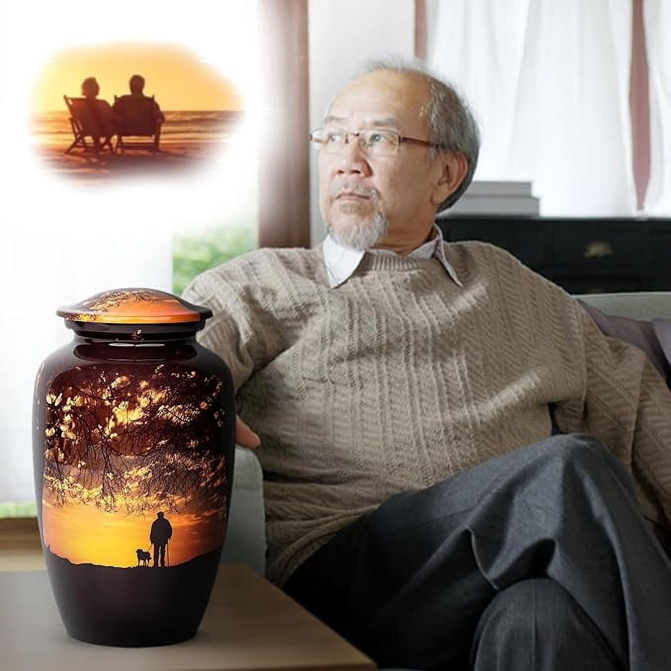 Sunset Cremation Urns for Human Ashes Adult Male - 200 Lbs Brown Decorative Urns for Men, Dad, Human Ashes | Large Burial Urn with Velvet Bag and Felted Bottom by Stonlif