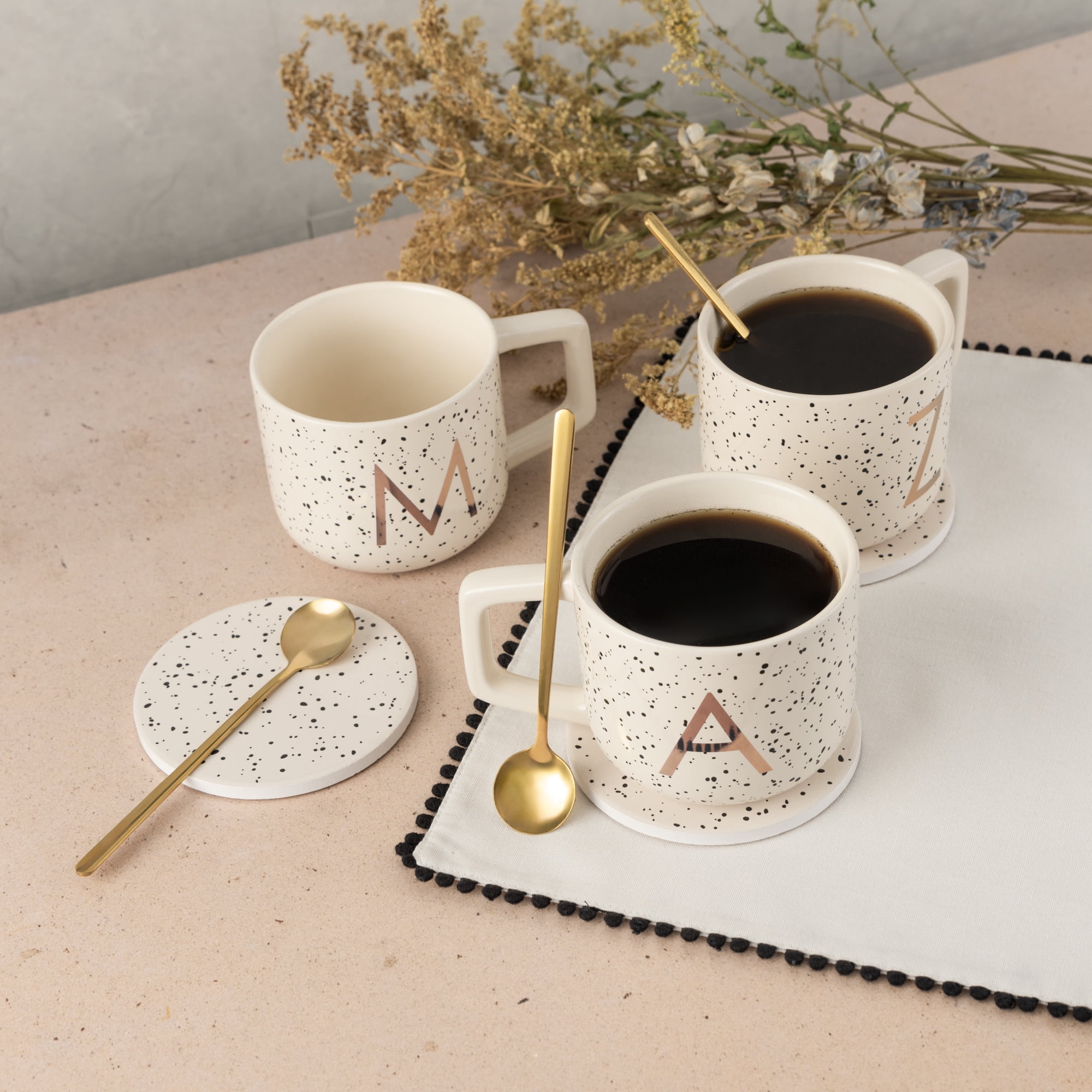Thyme & Table 13.5 fl oz Monogram R Stoneware Mug, Coaster and Stir Set