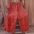 thumbnail image 4 of VEKDONE Women Wide Leg Pants Fashion Color Block Patchwork Palazzo Pants Summer Casual Elastic Waist Loose Fit Travel Trousers with Pockets Watermelon Red M, 4 of 6