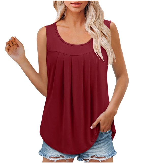 UPPADA Tank Tops for Women Summer Casual Crew Neck Sleeveless Tops Racerback Casual Basic Ribbed Slim Fitted Shirts Loose Fit Basic Tunic Shirts Workout Crew Basic Tank Top,Clearance on sale
