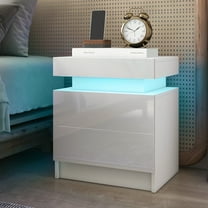 Hommpa High Gloss LED Nightstand with 2 Drawers Modern Bedside Tables RGB Led Lights White Night Stands with Drawer Smart Nightstands End Side Table for Bedroom 17.71x13.78x20.47 Inch