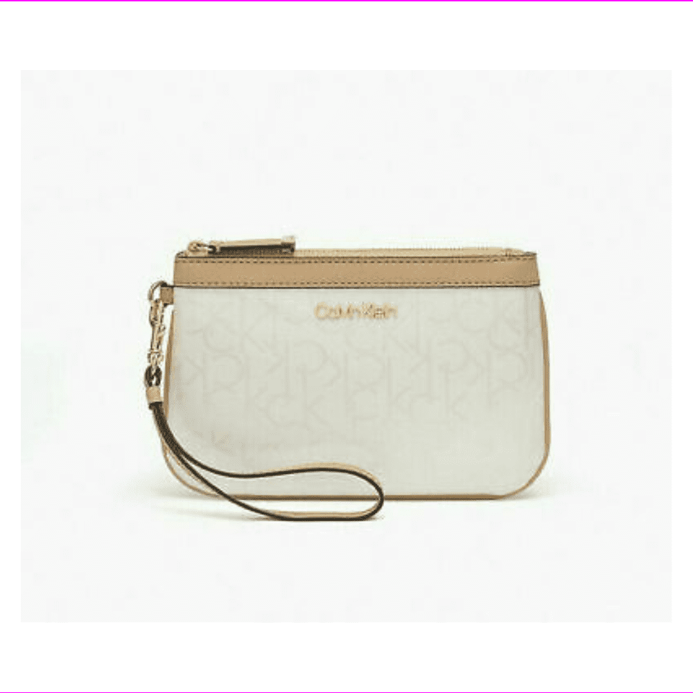 Calvin Klein CK Embossed Monogram Logo Large Zip Wristlet Cement/Rye 