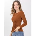 thumbnail image 2 of Blusa Acanalada De Manga Larga Con Cuello Redondo Allegra K Marrón XS, 2 of 6