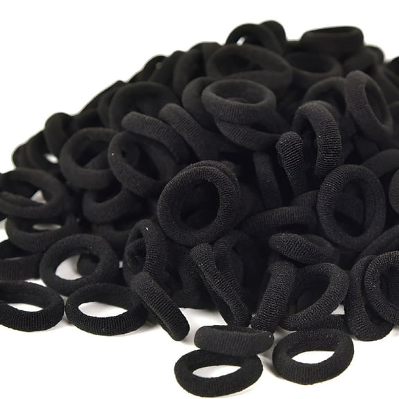 VANIDO Mini Black Hair Ties, 300 Pcs Soft Nylon Hair Ties for Ponytail Holders, 0.9 Inch Seamless Hair Ties, Small Hair Ties for Toddler Girls