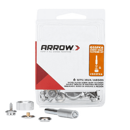 Arrow Screw Snap Fastener Kit for Attaching Materials, Nickel Plated Construction, 6-Sets