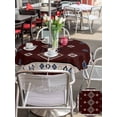 thumbnail image 4 of Outdoor Tablecloth with Umbrella Hole and Zipper, Brown Boho Round Table Cloth 54 Inch Waterproof Tablecloth, Retro Farmhouse Abstract Geometric Ethnic Art Picnic Table Cover for Patio Camping, 4 of 7