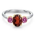 thumbnail image 3 of Gem Stone King 925 Silver and 10K Yellow Gold Red Garnet and Pink Moissanite Engagement Ring for Women | 1.96 Cttw | Oval 8X6MM | Gemstone January Birthstone | Size 9, 3 of 6