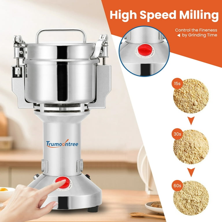 Trumoontree Grain and Spice Grinder herb grinder Electric 300g Commercial  1500W Stainless Steel Grinding Machine 