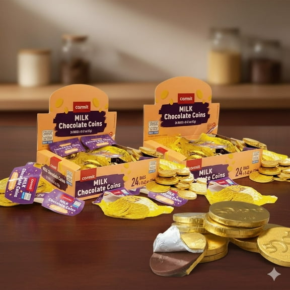 Milk Chocolate Coins, 48 Count, Gold Foil Wrapped Hanukkah Gelt, Kosher Dairy Certified, Individual Bags, Traditional Holiday Treats