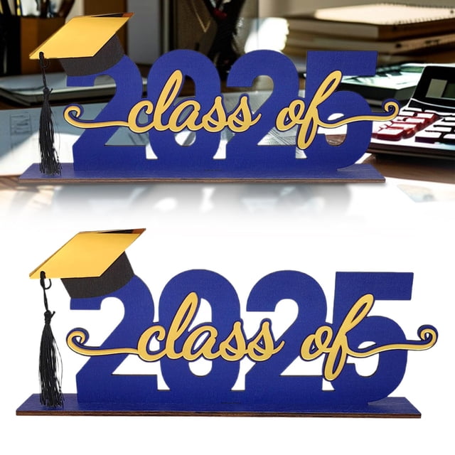 HUASHENG Black And Gold Graduation Decorations Class Of 2025 Congrats Grad Wooden Table Centerpieces Graduation Table Decorations 2025 Sign Graduation Photo Prop For Graduation