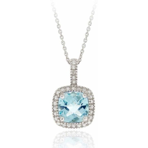 Blue Topaz and Diamond Accent Sterling Silver Square Pendant