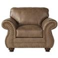 thumbnail image 2 of Brown Faux Leather Armchair and Ottoman Set with Nailhead Trim, Traditional Living Room Accent Chair and Footstool, 2 of 10