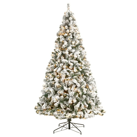 Nearly Natural 9ft. Flocked West Virginia Fir Artificial Christmas Tree with 650 Clear LED Lights and 1320 Bendable Branches