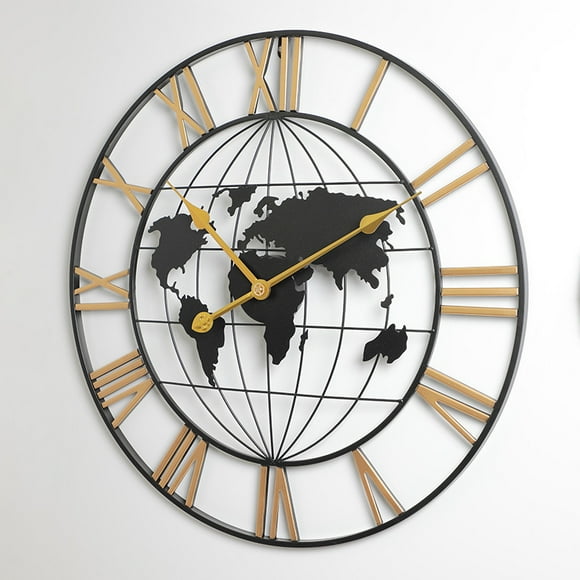 Silent World Map Wall Clock Original Decoration Black 60cm