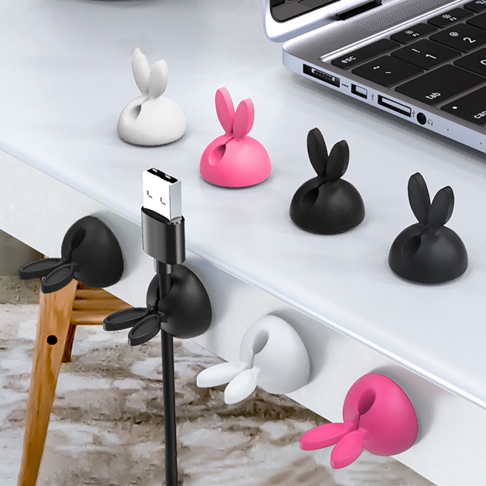 Mairbeon 3Pcs/Set Cable Holder Creative Cartoon Rabbit Ear Shape Silicone  Self-adhesive Wire Cord Organizer Clip for Office 