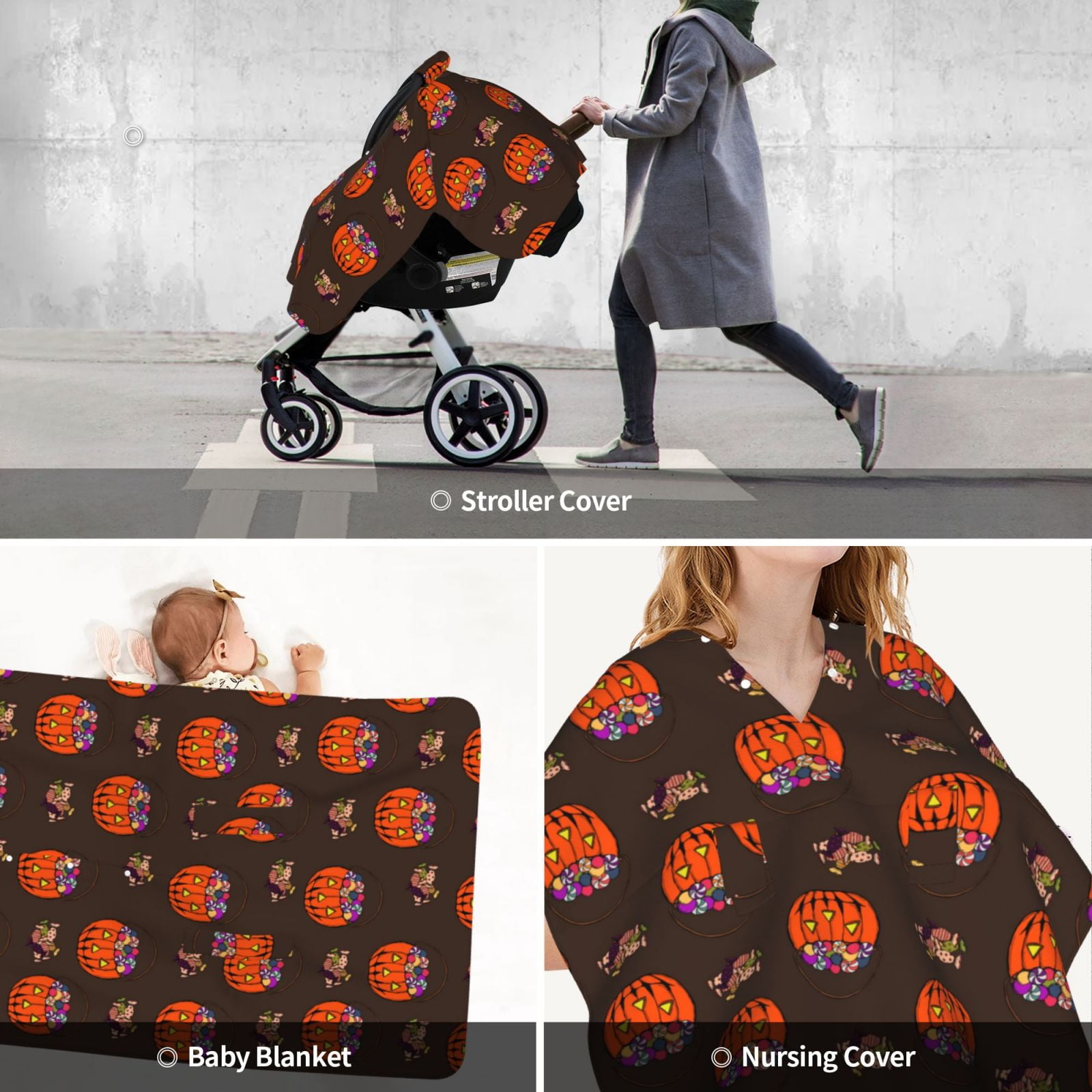 Car Seat Cover Baby - halloween candy pumpkins Breathable Infant Car Seat Cover for Baby Carseat, Lightweight Comfort Baby Essentials Must Haves Newborn Stuff for Girl Boy