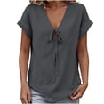 thumbnail image 5 of MaFYtyTPR Women's Summer V-Neck Blouse Fashion Solid Color Short Sleeve Tie Front Loose Fit Casual Tops A-Gray XL, 5 of 5