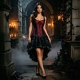 thumbnail image 2 of Women Gothic Corset Dress, Vintage Jacquard Bustier Top with High Low Ruffle Skirt Set, Victorian 2 Piece Outfit for Holiday Party and Stage Performance, 2 of 4
