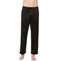 SWSMCLT Men's Satin Pajama Pants Lightweight Straight Leg Lounge Loose Summer Elastic Waist Sleepwear Long Pj Trousers Black XX-Large