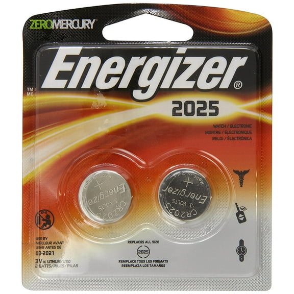 Energizer CR2025 Battery 3V Lithium - 2 Batteries
