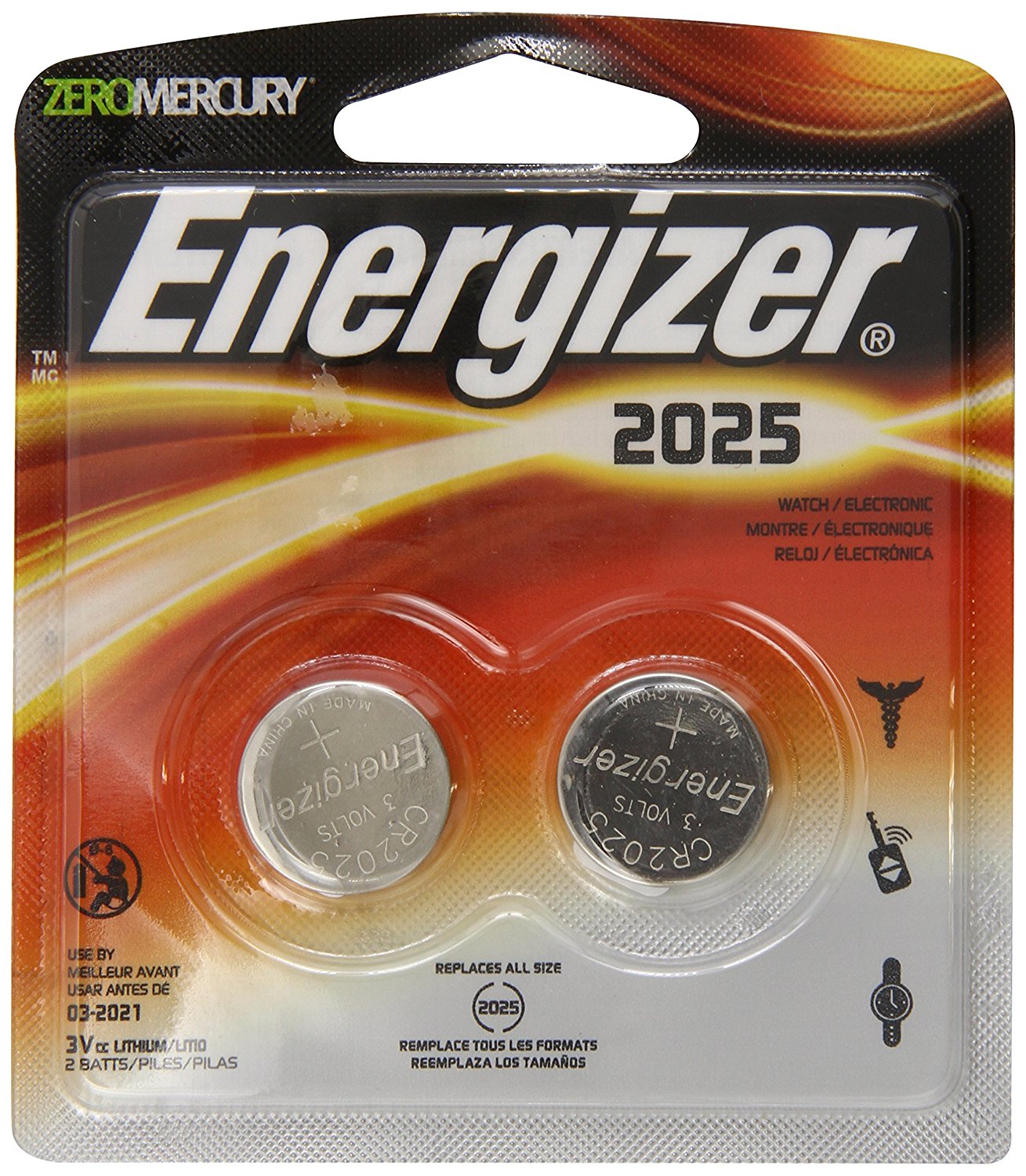 Energizer CR2025 Battery 3V Lithium - 2 Batteries - Walmart.com
