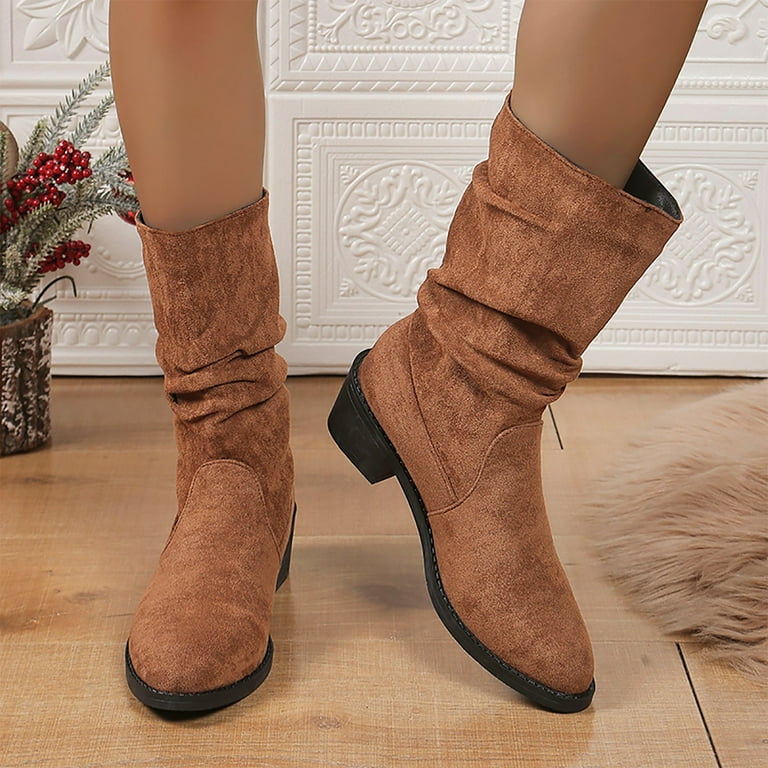Vuygyu Women s Fashion Autumn And Winter Suede Mid Calf Boots Comfortable Temperament Boots Womens Boots Size 9 Knee High Wide Calf Womens Mid Calf Boots under 25 Cute Rain Boots for Women
