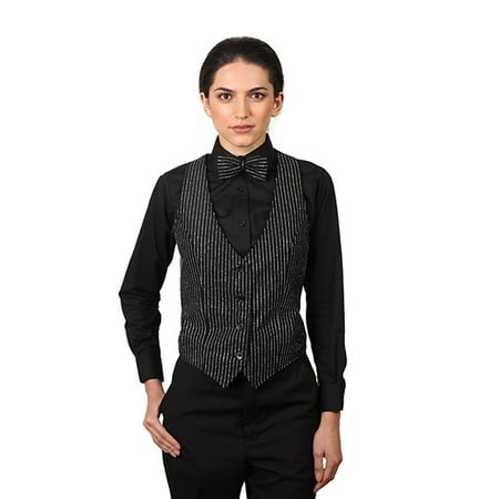 Pinstripe Wool Vest - Women's Black & Silver Glitter Pinstripe Pattern Vest