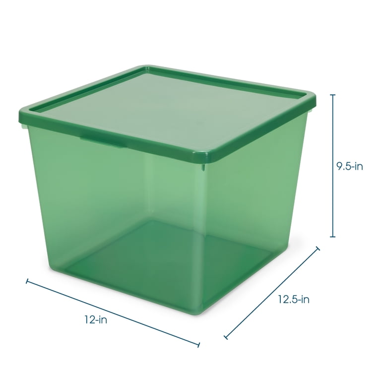 Mainstays Large Plastic Stacking Storage Bin with Snap Lid, Green