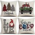 thumbnail image 1 of SZTXJ Set of 4 Christmas Pillowcases 18" x 18" Linen Farmhouse Christmas Decoration Cushion Pillow Case for Couch Kitchen Couch, Christmas Decor, Indo, 1 of 5