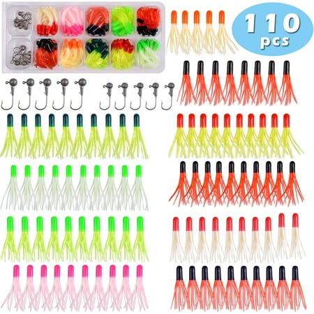 Fishing Soft Lures Jigs Head Hooks Kit 110Pcs Soft Plastic Grub Lure Baits