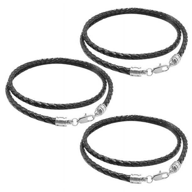 3X Jewelry Collar para Hombre - Cordón de 3 mm - Cuero - Acero Inoxidable - para Hombre - Color Negro Plata - con Bolsa de Regalo - 60 cm