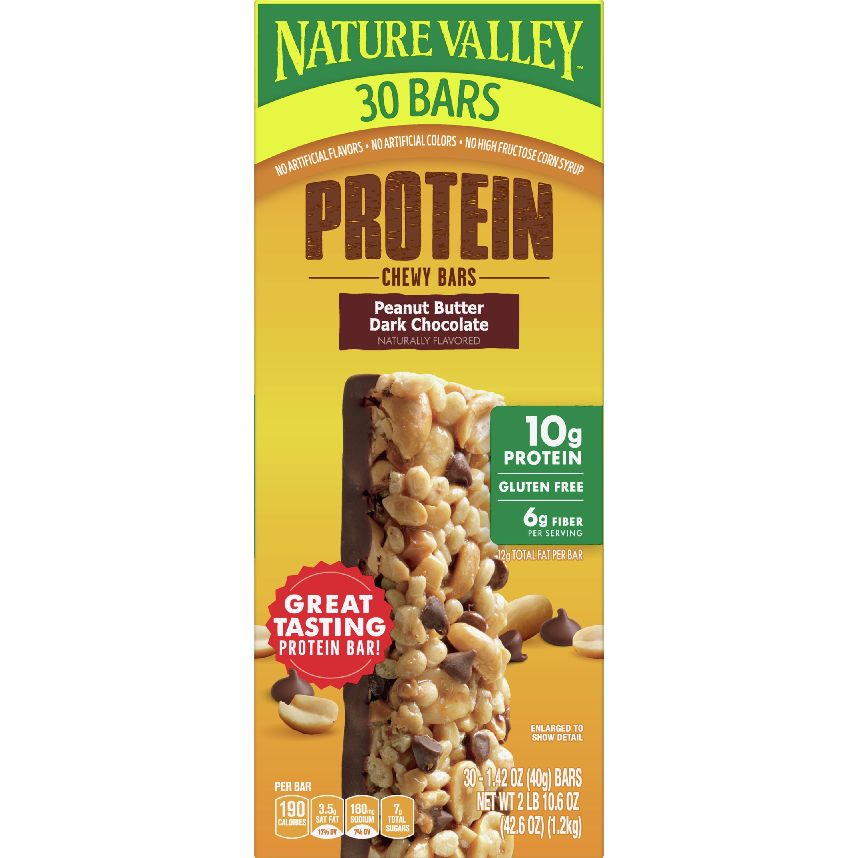 Nature Valley Chewy Protein Granola Bars, Peanut Butter Dark Chocolate, 30 Bars, 42.6 OZ